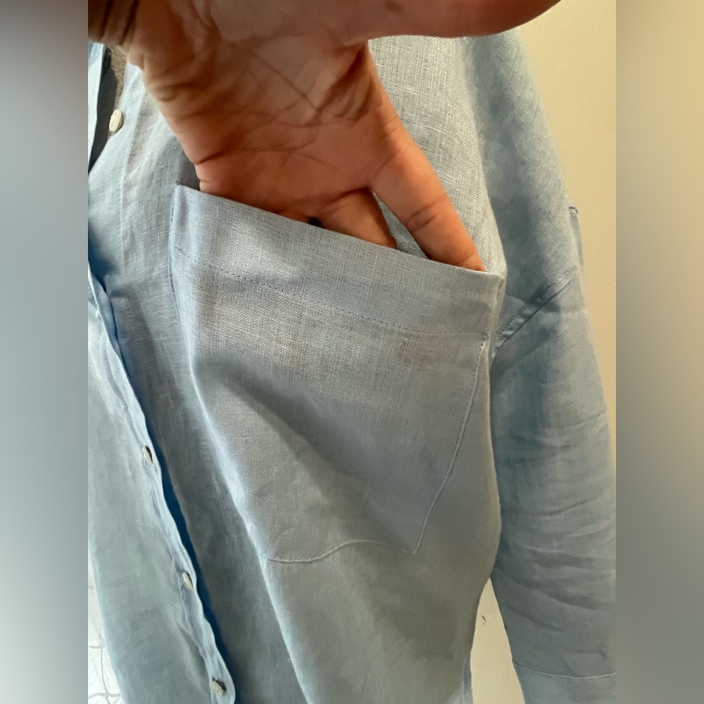 Zara Blue Linen button up - Picture 6 of 8